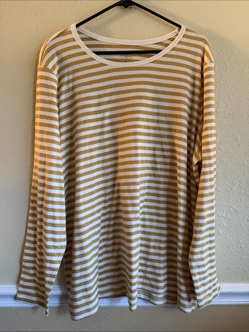St. John's Bay White & Tan Striped Long-Sleeve Crewneck
